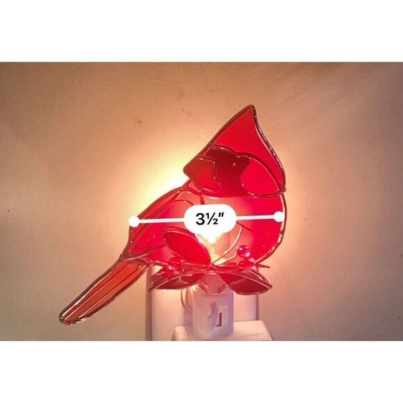 Cardinal On Branch Stained Glass Plug-In Nightlight New 4.5” - Picture 8 of 8